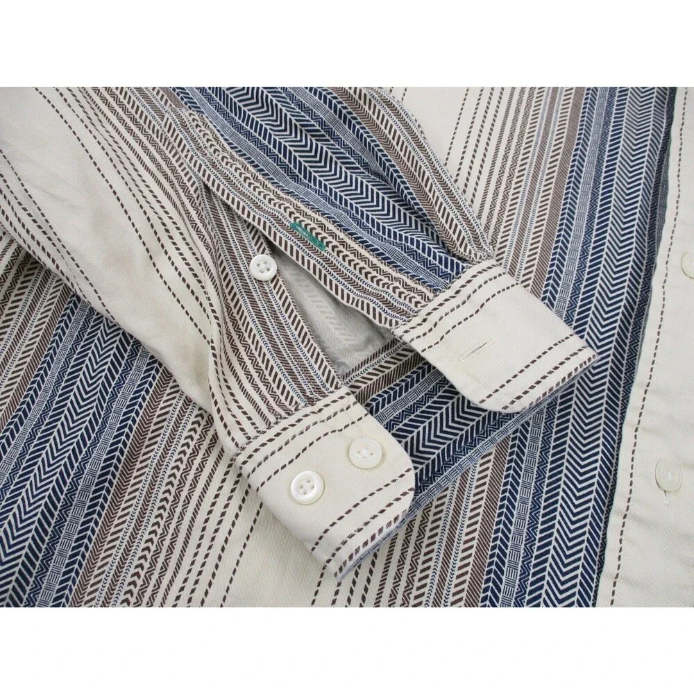 VINTAGE Tommy Hilfiger Shirt Men Medium Beige Herringbone Crest Button Up 90s - Picture 5 of 12